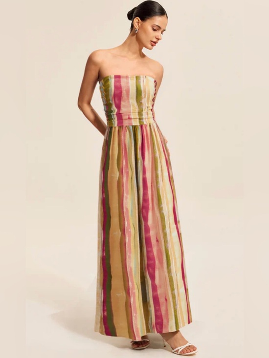 Commense Dresses & Skirts - NWT Commense Colorful Striped Strapless Cotton Maxi Dress